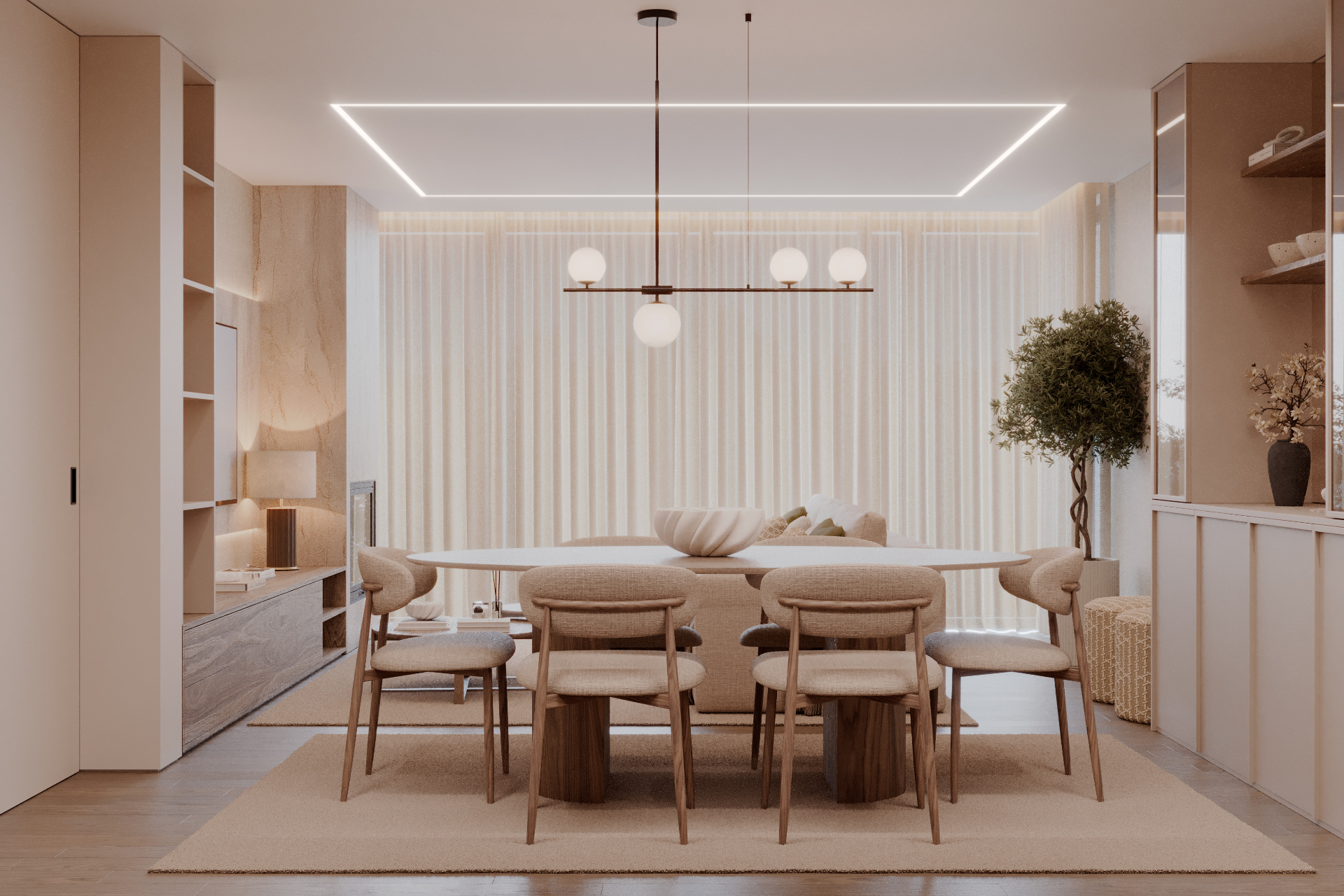 Sala de jantar com cortinas